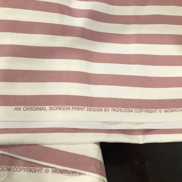 Richloom Fabric Original Screen Print Drapery Rose/Off White Striped Cotton 8Yds - Picture 4 of 6